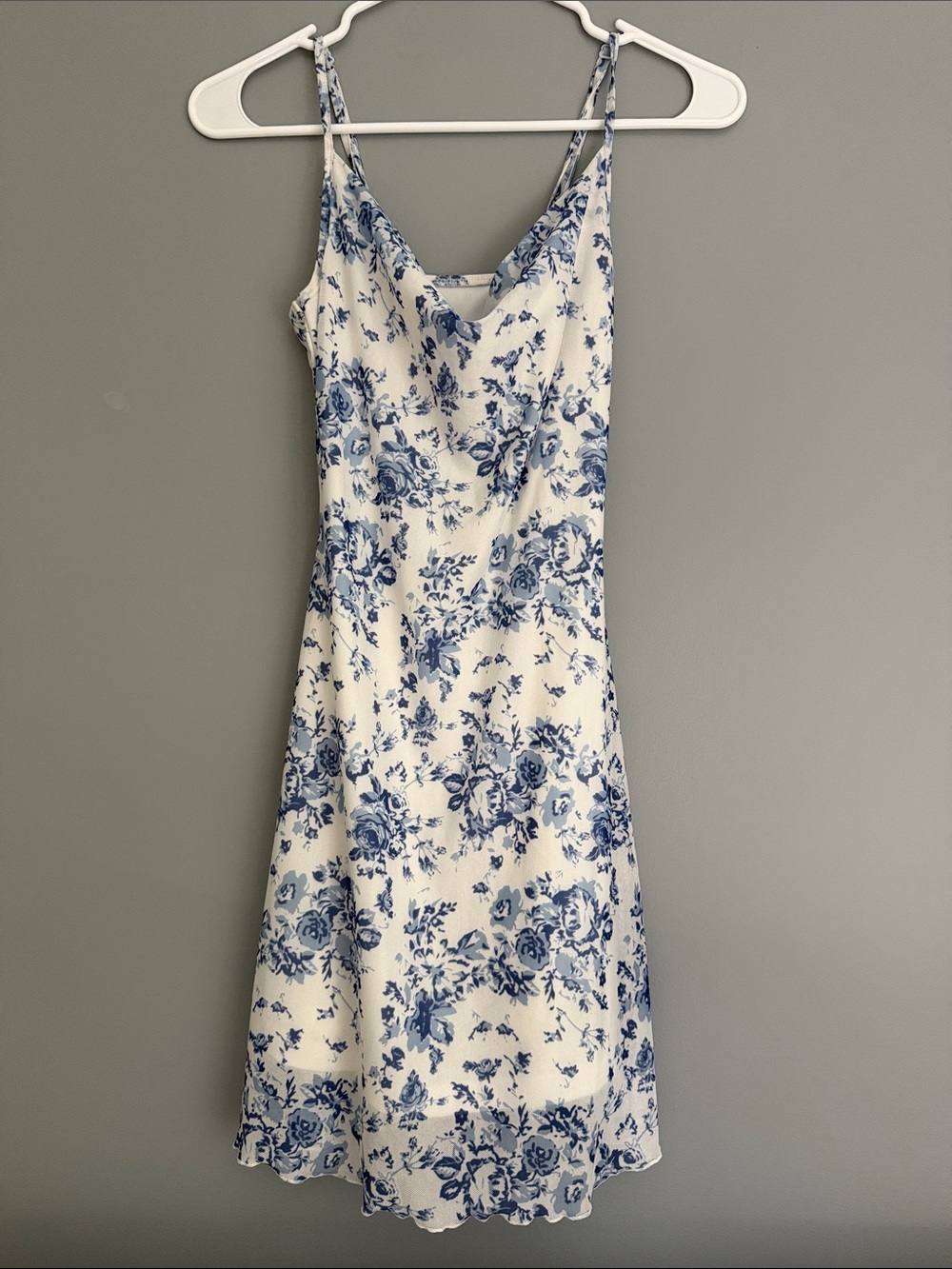 White Slip Dress with Blue Floral Print